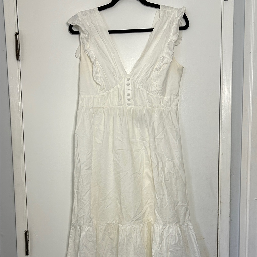 Aqua White Ruffled Tie Back Maxi Dress